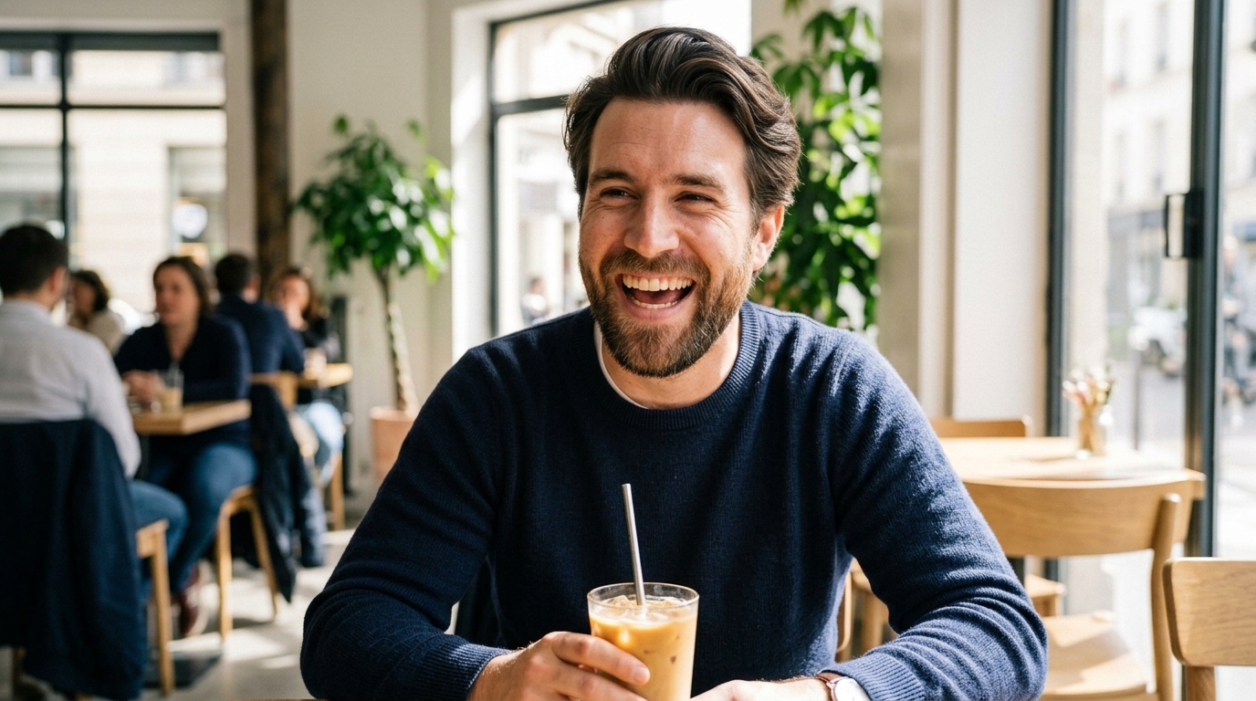 AI male influencer: Cafe candid