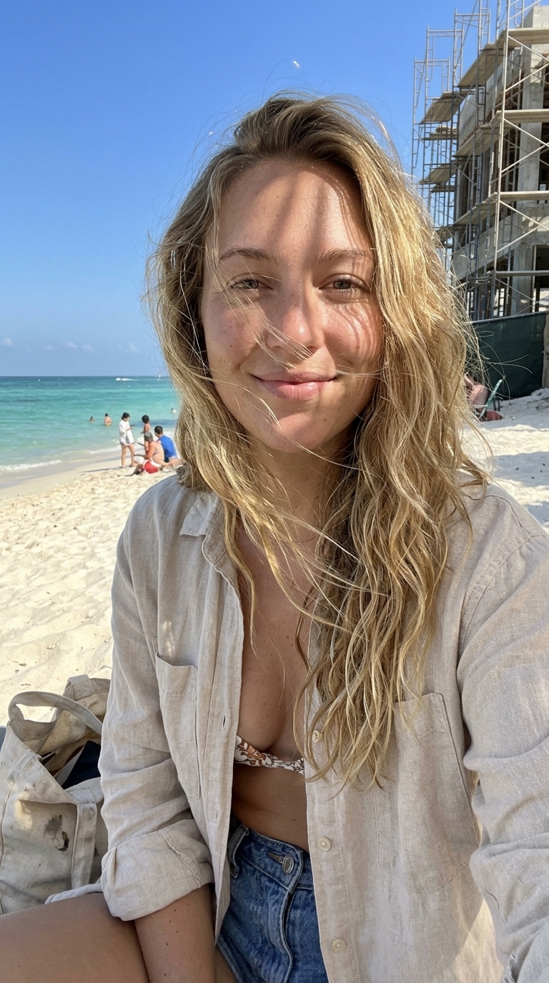 AI influencer: Beach day, same locked face