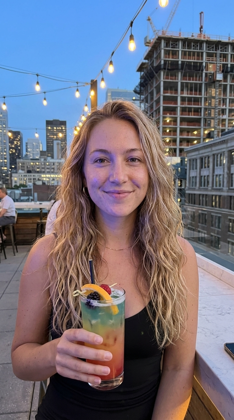 AI influencer: Rooftop evening, same locked face