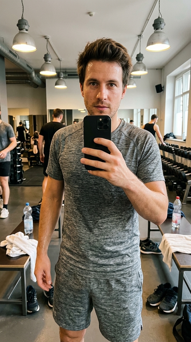 AI male influencer: Gym mirror
